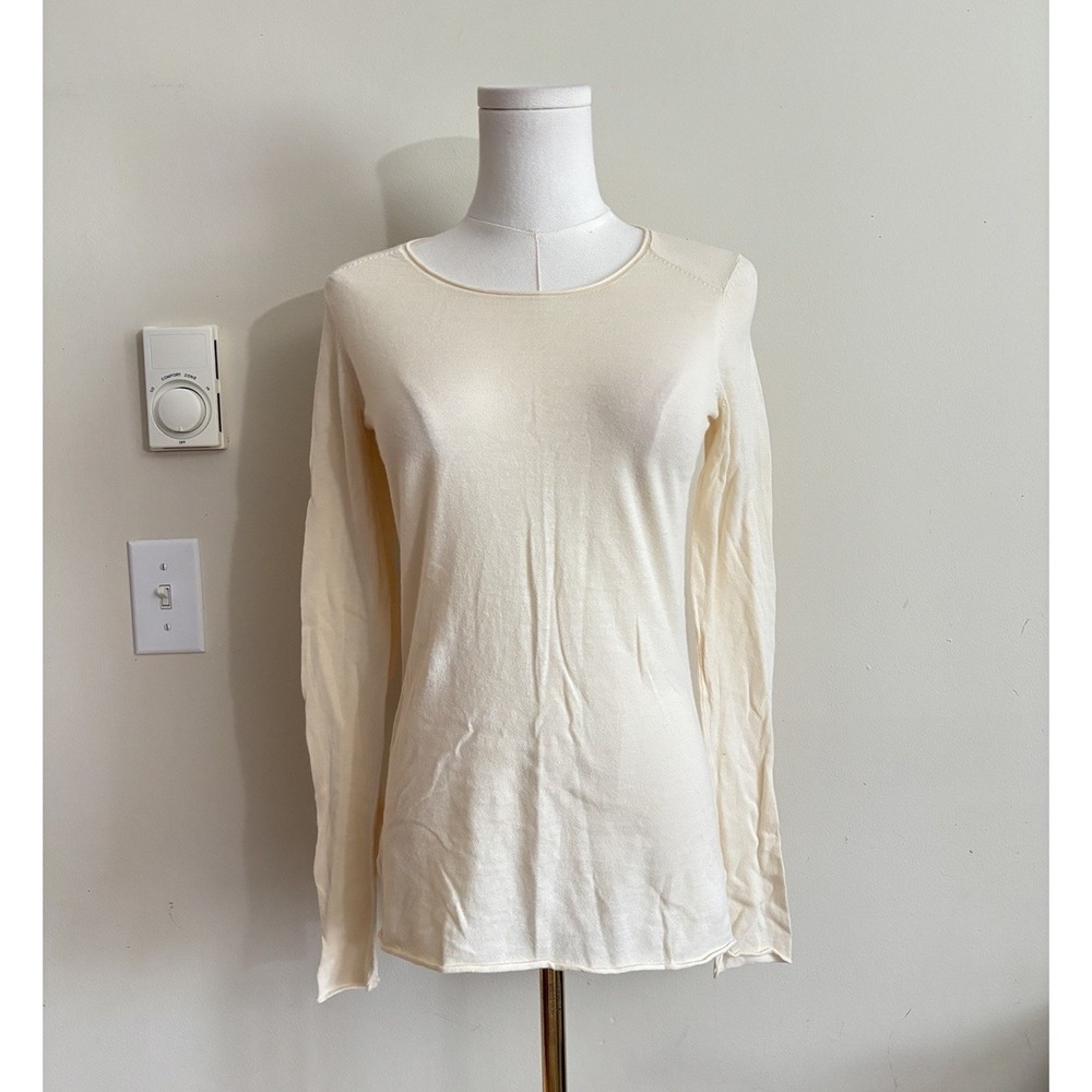 Vintage Y2K GAP Slim Fit Long Sleeve Top XS Cream Cotton Silk 2010s Twee Bella